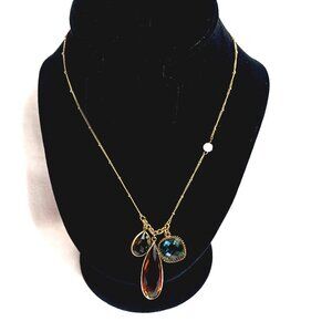 NWT Anthropologie, Triple Gem/Bauble, Dangle, Gold Tone Necklace, Baubles Bijou